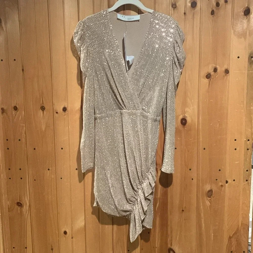 New NWT IRO dress Lou Lou sequin long sleeve v neck mini dress size small